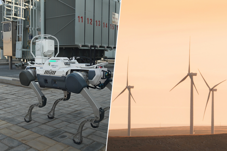 Perros robot patrullan turbinas en el desierto: el primer parque eólico autónomo de China ya es realidad